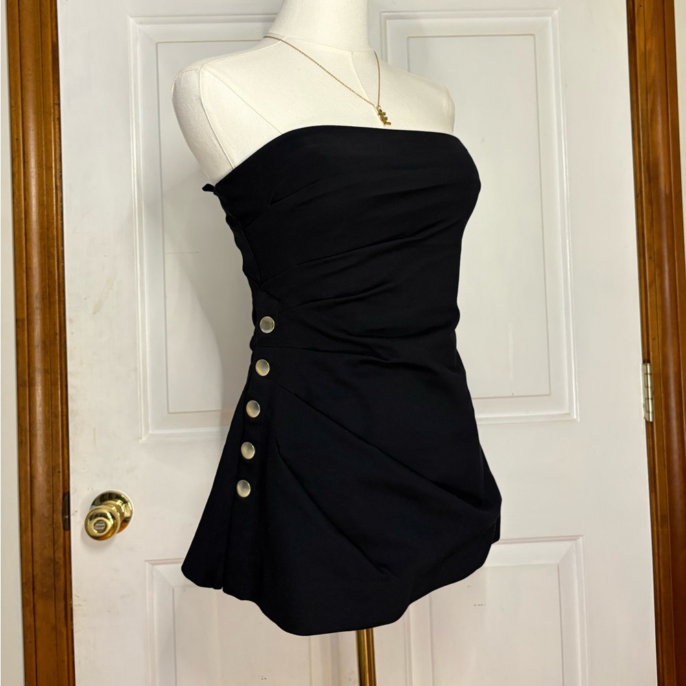 LOFT Black Tube Top with Gold Snaps Detail
